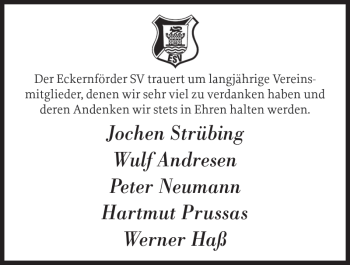 Traueranzeige von Der Eckernförder SV trauert von Eckernförder Zeitung