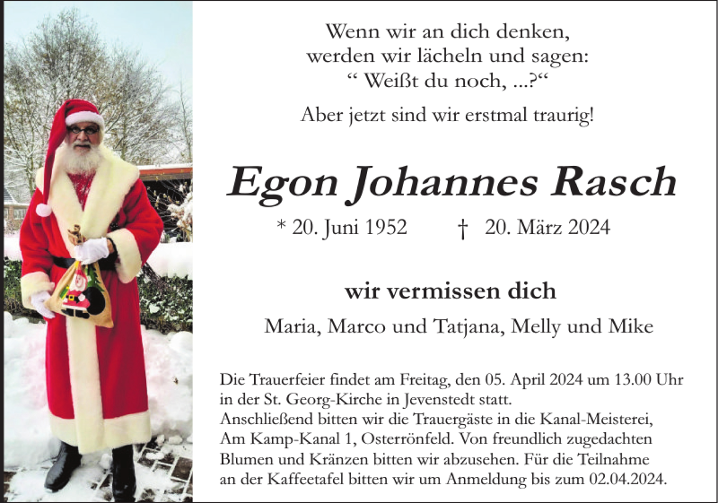  Traueranzeige für Egon Johannes Rasch vom 30.03.2024 aus Landeszeitung