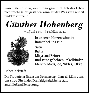 Traueranzeige von Günther Hohenberg von Norddeutsche Rundschau