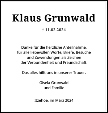 Traueranzeige von Klaus Grunwald von Norddeutsche Rundschau