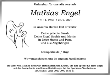 Traueranzeige von Mathias Engel von Norddeutsche Rundschau