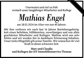 Traueranzeige von Mathias Engel von Norddeutsche Rundschau