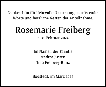 Traueranzeige von Rosemarie Freiberg von Holsteinischer Courier