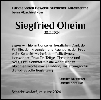 Traueranzeige von Siegfried Oheim von Landeszeitung