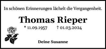 Traueranzeige von Thomas Rieper von Landeszeitung