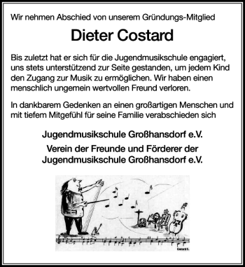 Traueranzeige von Dieter Costard von Stormarner Tageblatt