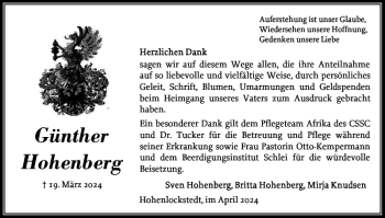 Traueranzeige von Günther Hohenberg von Norddeutsche Rundschau