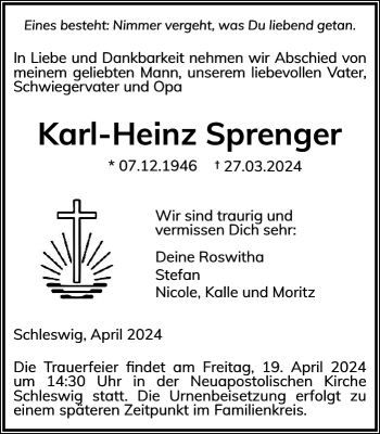 Traueranzeige von Karl-Heinz Sprenger von Schleswiger Nachrichten
