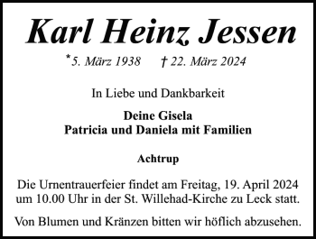 Traueranzeige von Karl Heinz Jessen von Husumer Nachrichten