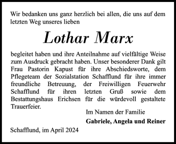 Traueranzeige von Lothar Marx von Flensburger Tageblatt