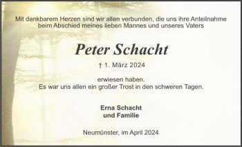 Traueranzeige von Peter Schacht von Holsteinischer Courier