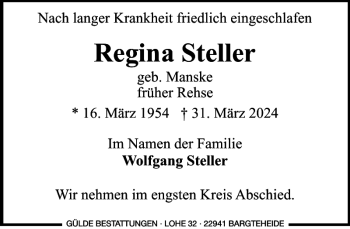 Traueranzeige von Regina Steller von Stormarner Tageblatt