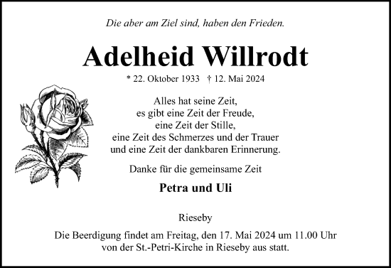 Traueranzeige von Adelheid Willrodt von Eckernförder Zeitung