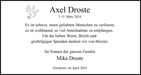 Traueranzeige von Axel Droste von Elmshorner Nachrichten, Barmstedter Zeitung