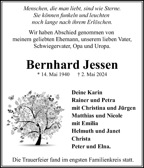 Traueranzeige von Bernhard Jessen von Flensburger Tageblatt