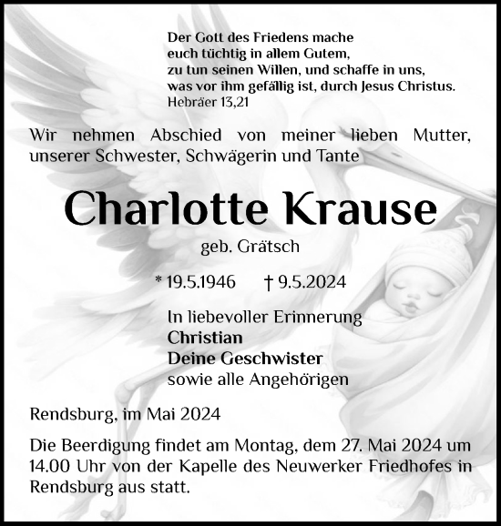 Traueranzeige von Charlotte Krause von Schleswig-Holsteinische Landeszeitung