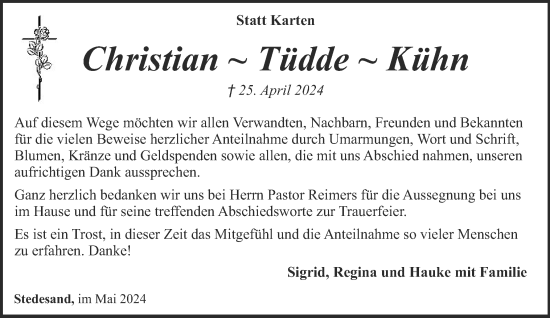 Traueranzeige von Christian Kühn von Husumer Nachrichten, Nordfriesland Tageblatt