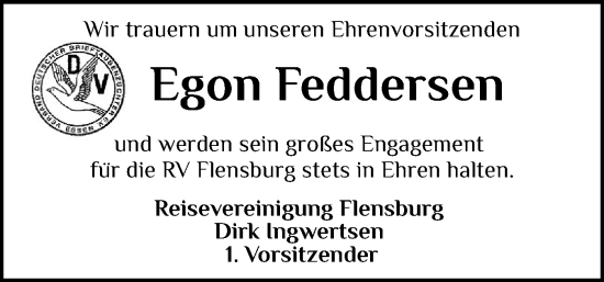 Traueranzeige von Egon Feddersen von Flensburger Tageblatt