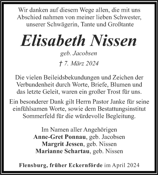 Traueranzeige von Elisabeth Nissen von Eckernförder Zeitung, Hallo Eckernförde