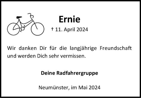 Traueranzeige von Ernie  von Holsteinischer Courier