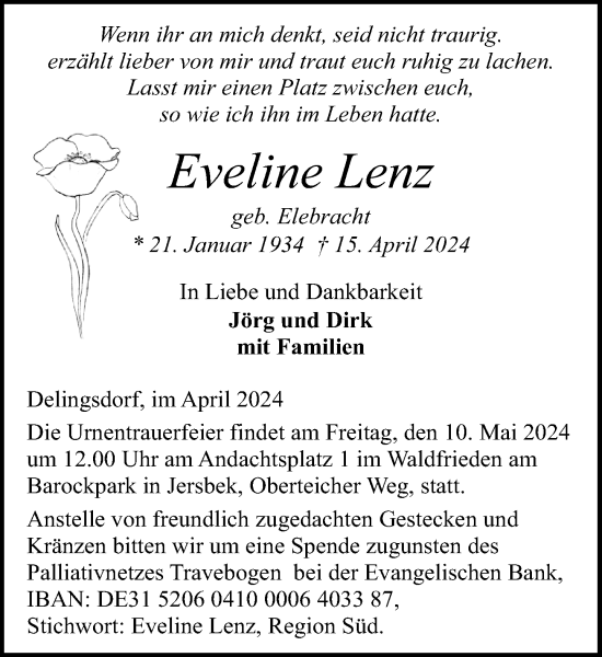 Traueranzeige von Eveline Lenz von Stormaner Tageblatt