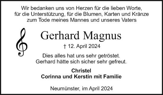 Traueranzeige von Gerhard Magnus von Holsteinischer Courier