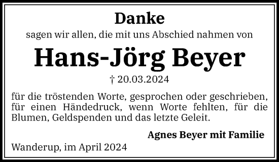 Traueranzeige von Hans-Jörg Beyer von Flensburger Tageblatt