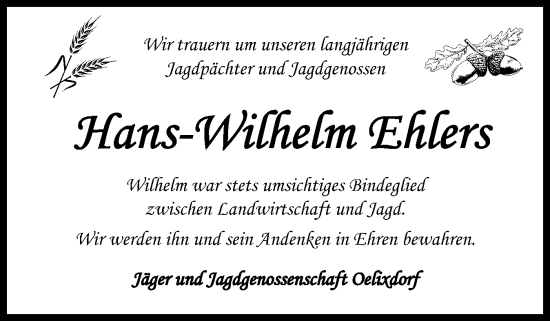 Traueranzeige von Hans-Wilhelm Ehlers von Norddeutsche Rundschau, Wilstersche Zeitung, Glückstädter Fortuna