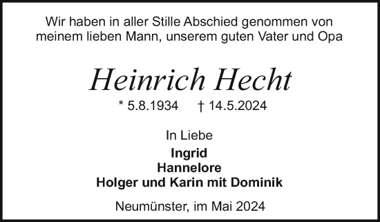 Traueranzeige von Heinrich Hecht von Holsteinischer Courier