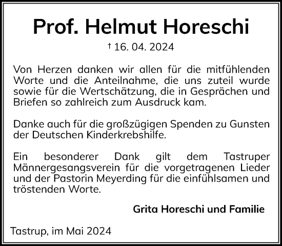 Traueranzeige von Helmut Horeschi von Flensburger Tageblatt