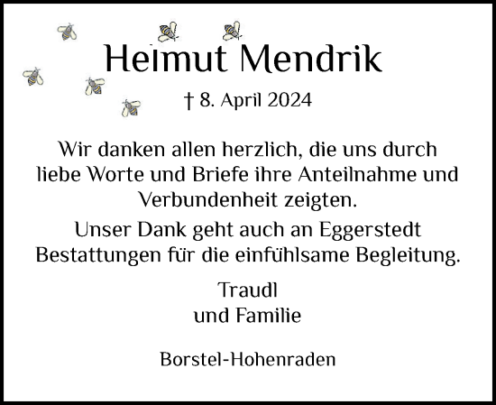 Traueranzeige von Helmut Mendrik von Region Pinneberg und tip Pinneberg