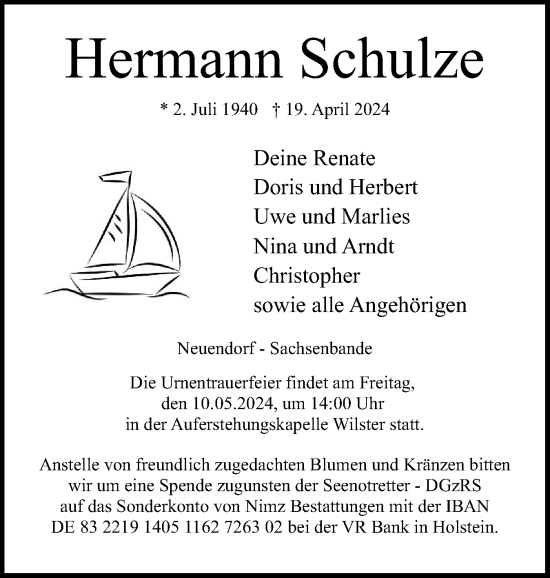 Traueranzeige von Hermann Schulze von Norddeutsche Rundschau, Wilstersche Zeitung, Glückstädter Fortuna