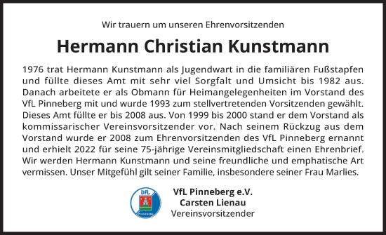 Traueranzeige von Hermann Christian Kunstmann von Region Pinneberg und tip Pinneberg