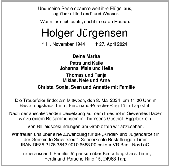 Traueranzeige von Holger Jürgensen von Flensburger Tageblatt, Schleswiger Nachrichten, Schlei-Bote