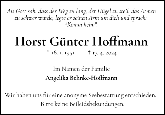 Traueranzeige von Horst Günter Hoffmann von Elmshorner Nachrichten, Barmstedter Zeitung