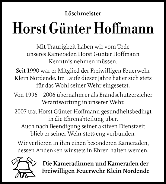 Traueranzeige von Horst Günter Hoffmann von Elmshorner Nachrichten, Barmstedter Zeitung