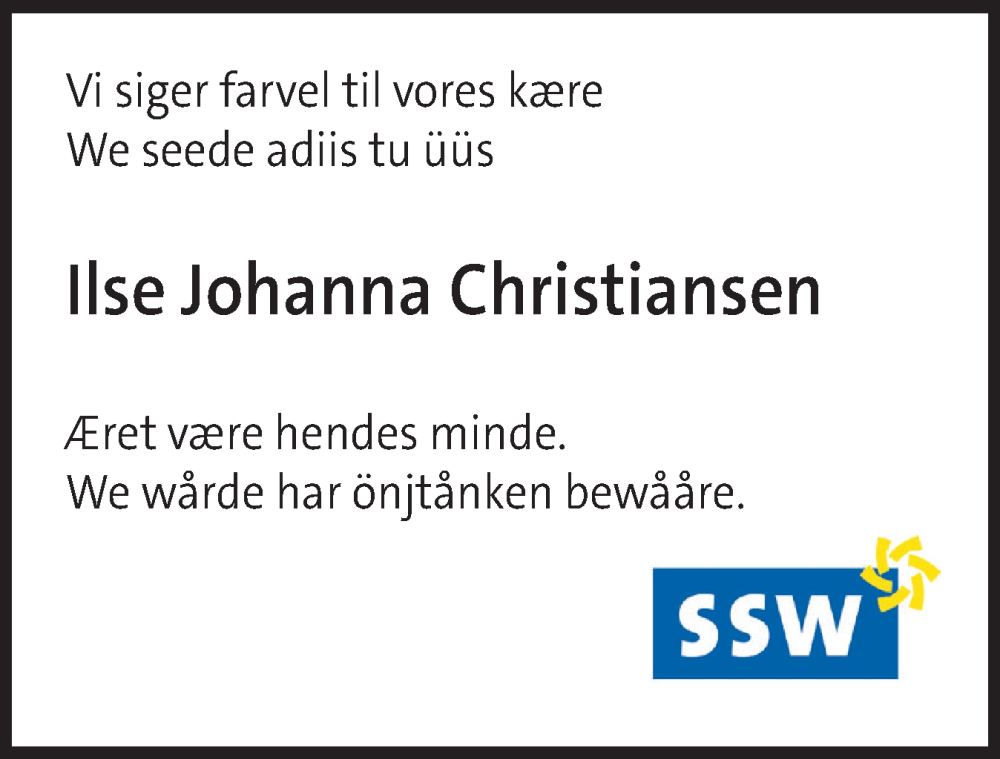  Traueranzeige für Ilse Johanna Christiansen vom 24.05.2024 aus Region Westküste