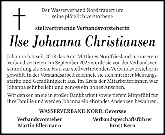 Traueranzeige von Ilse Johanna Christiansen von Husumer Nachrichten, Nordfriesland Tageblatt