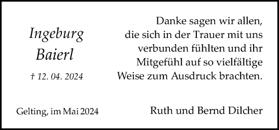 Traueranzeige von Ingeburg Baierl von Flensburger Tageblatt