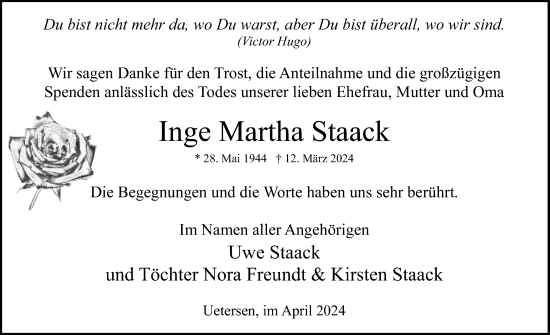 Traueranzeige von Inge Martha Staack von Uetersener Nachrichten, Der tip am Wochenende