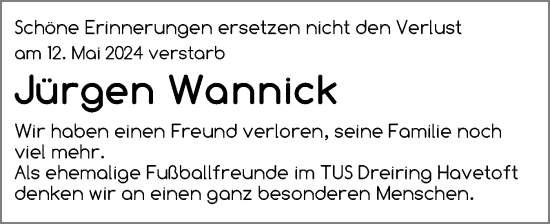 Traueranzeige von Klaus-Jürgen Wannick von Flensburger Tageblatt, Schleswiger Nachrichten, Schlei-Bote