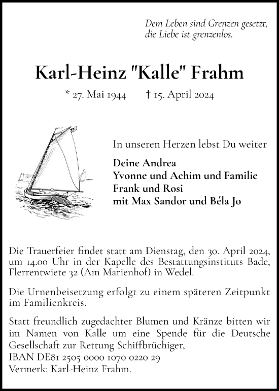 Traueranzeige von Karl-Heinz Frahm von Wedel-Schulauer Tageblatt, tip Wedel-Schulauer Tageblatt, tip Rissener Rundschau