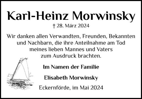 Traueranzeige von Karl-Heinz Morwinsky von Eckernförder Zeitung, Hallo Eckernförde