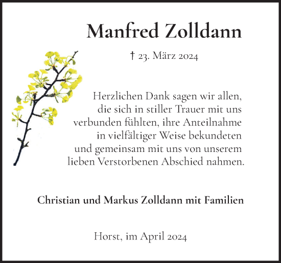 Traueranzeige von Manfred Zolldann von Elmshorner Nachrichten, Barmstedter Zeitung