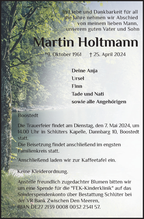 Traueranzeige von Martin Holtmann von Holsteinischer Courier