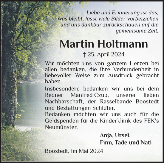 Traueranzeige von Martin Holtmann von Holsteinischer Courier