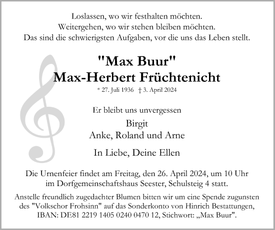 Traueranzeige von Max-Herbert Früchtenicht von Elmshorner Nachrichten, Barmstedter Zeitung