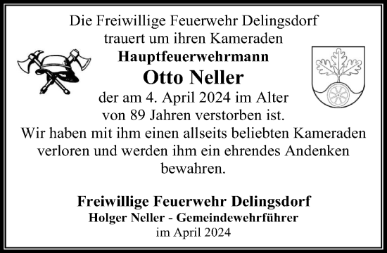 Traueranzeige von Otto Neller von Stormaner Tageblatt