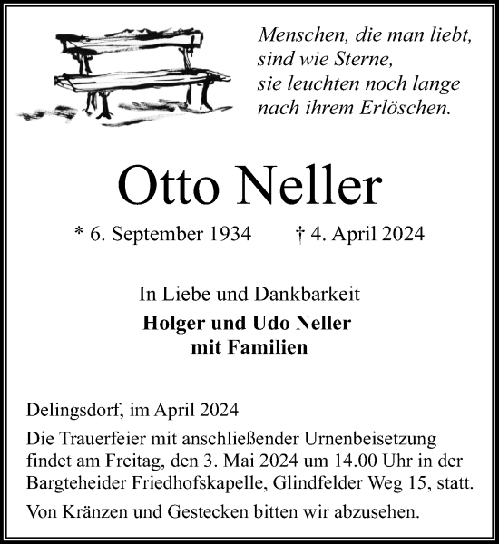 Traueranzeige von Otto Neller von Stormaner Tageblatt