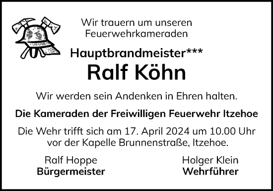Traueranzeige von Ralf Köhn von Norddeutsche Rundschau, Wilstersche Zeitung, Glückstädter Fortuna